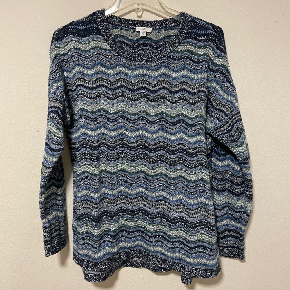 J.Jill sweater women’s M Chevron Knit Crew Neck Side Slit‎ Pullover Tunic